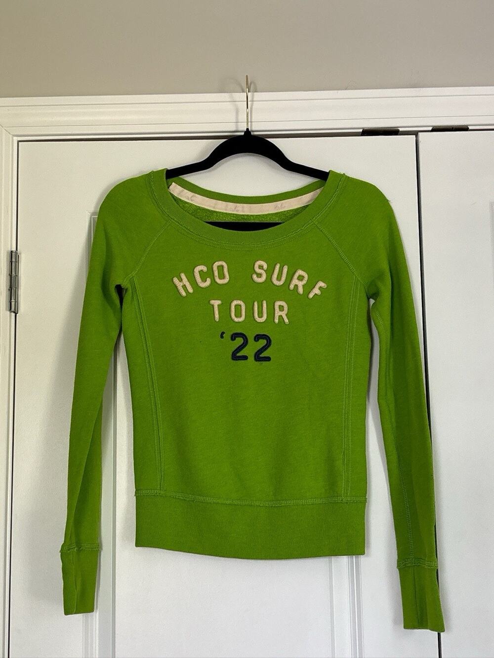 Y2K Hollister Women Green Cotton Pullover Sweatshirt Size XS Cali Surf Tour